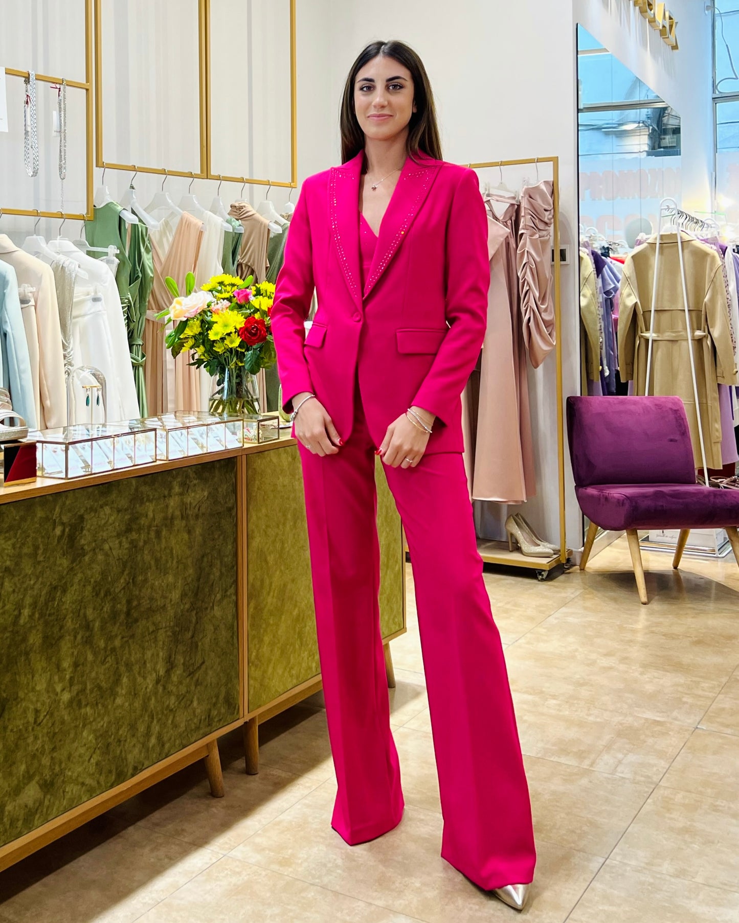 "Pink Majesty" Jacket. Special fuchsia blazer jacket, with rhinestone applications.