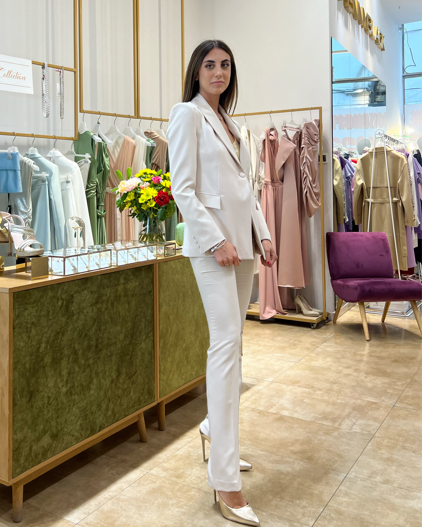 "Minimalist Cream Blazer" Jacket. Simple one-button jacket, medium length