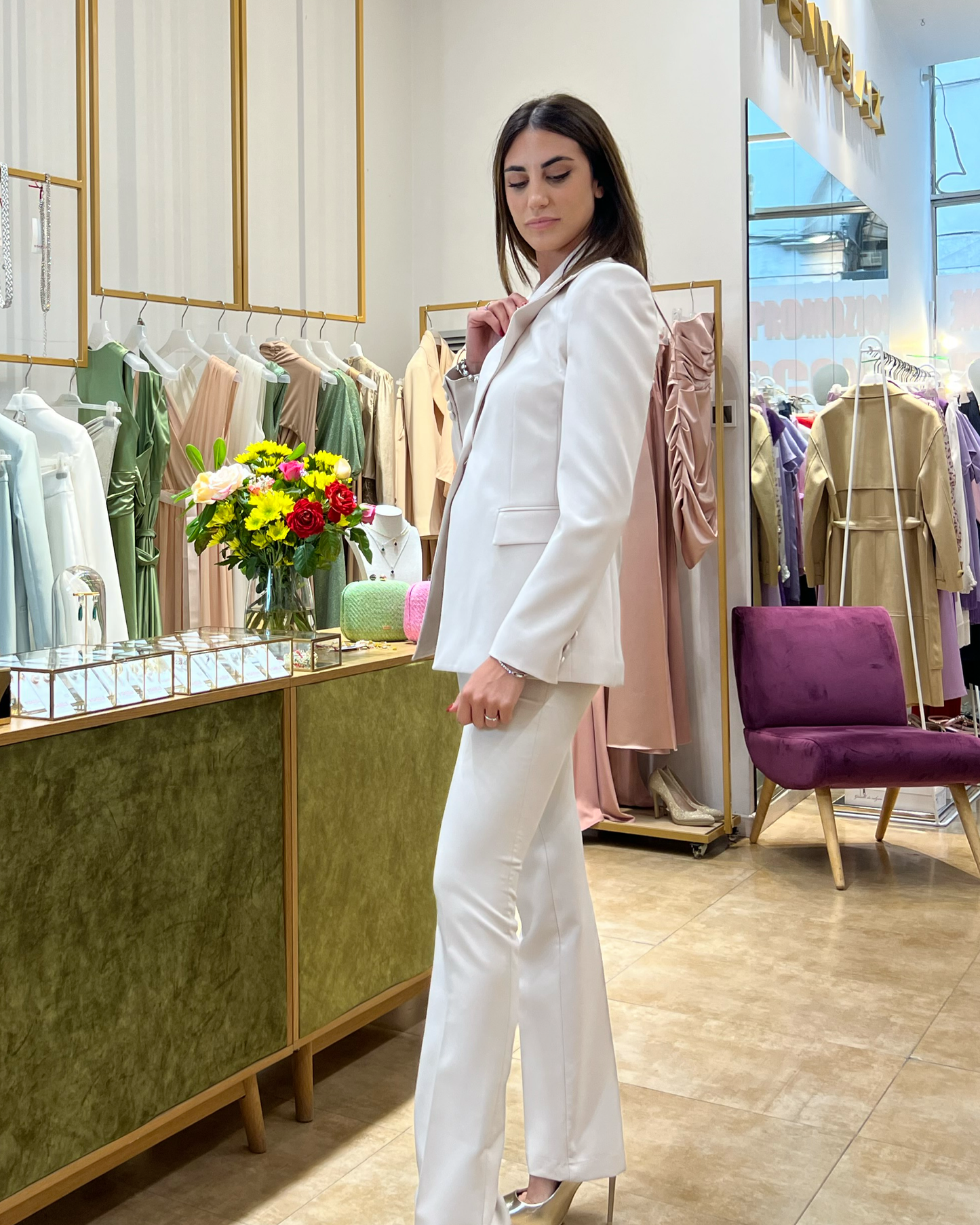 "Minimalist Cream Blazer" Jacket. Simple one-button jacket, medium length