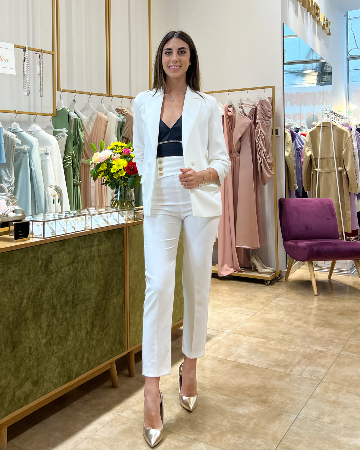 "Power & Grace" white suit jacket with trousers