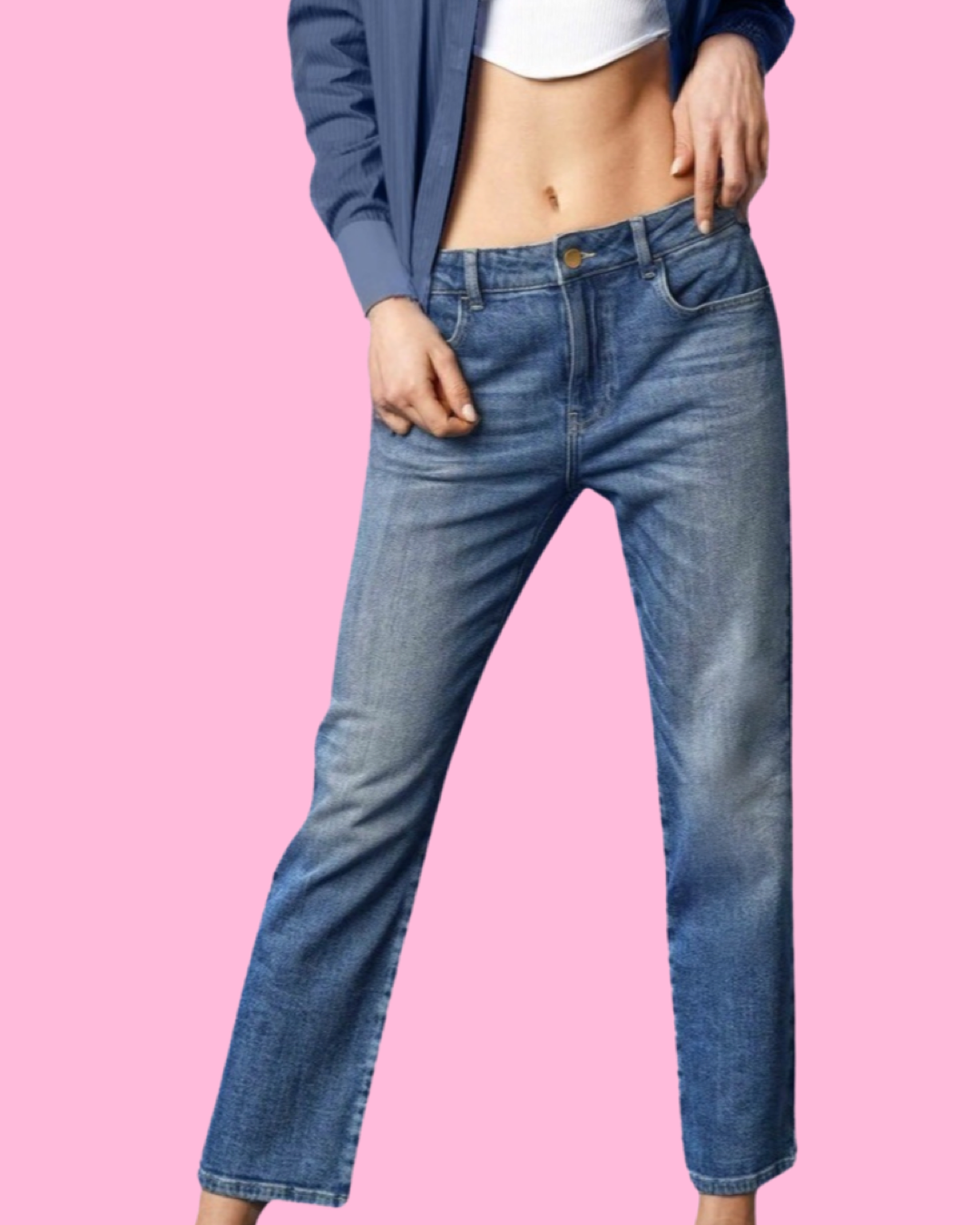 Jeans "Regular Fit". Jeans denim resistente a gamba dritta vita media e chiusura con zip e bottone