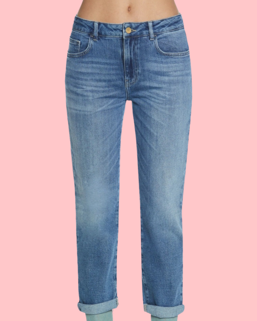 Jeans "Regular Fit". Jeans denim resistente a gamba dritta vita media e chiusura con zip e bottone