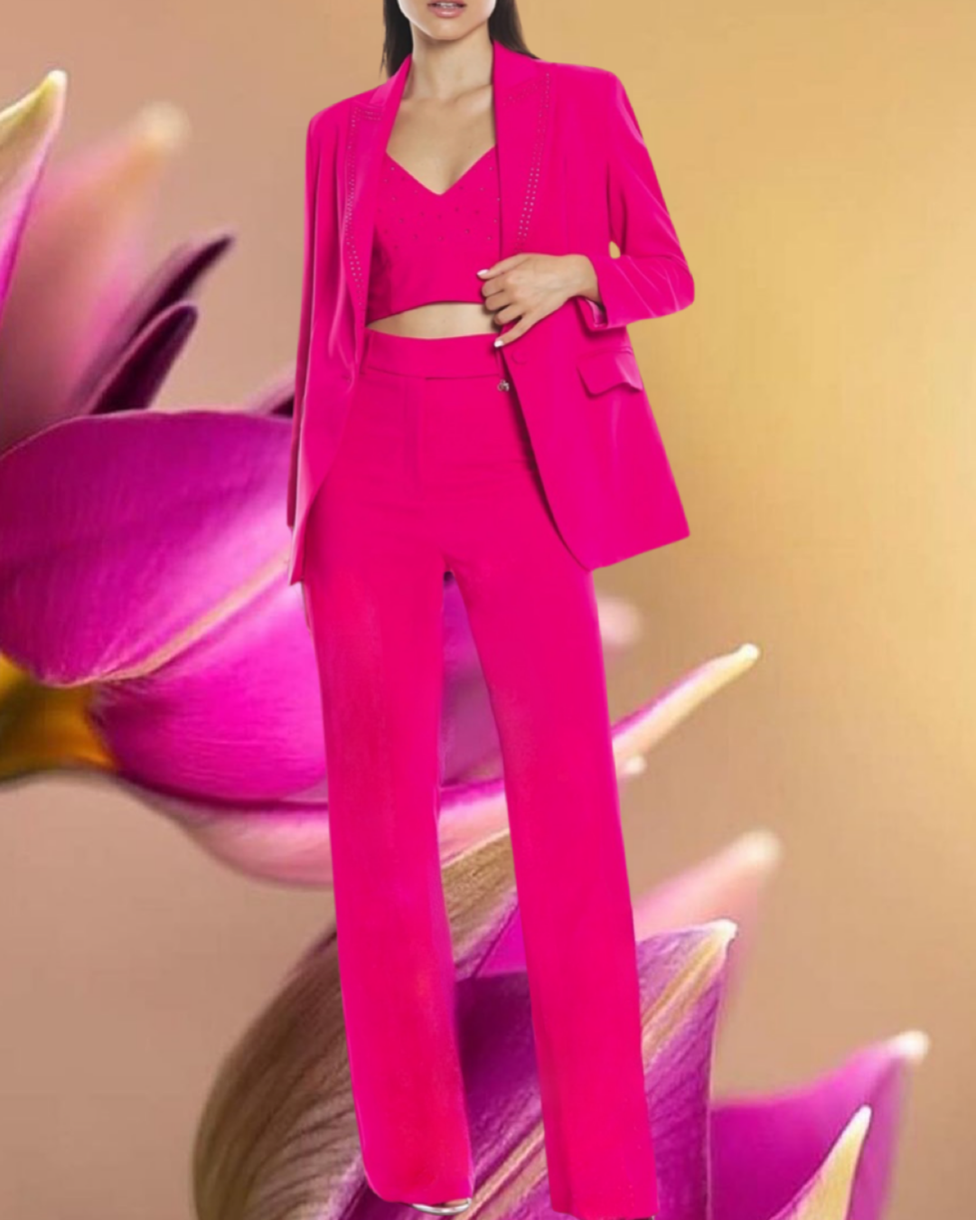 Pantalone "Pink Prestige". Pantaloni eleganti basic in cady, gamba larga dritta