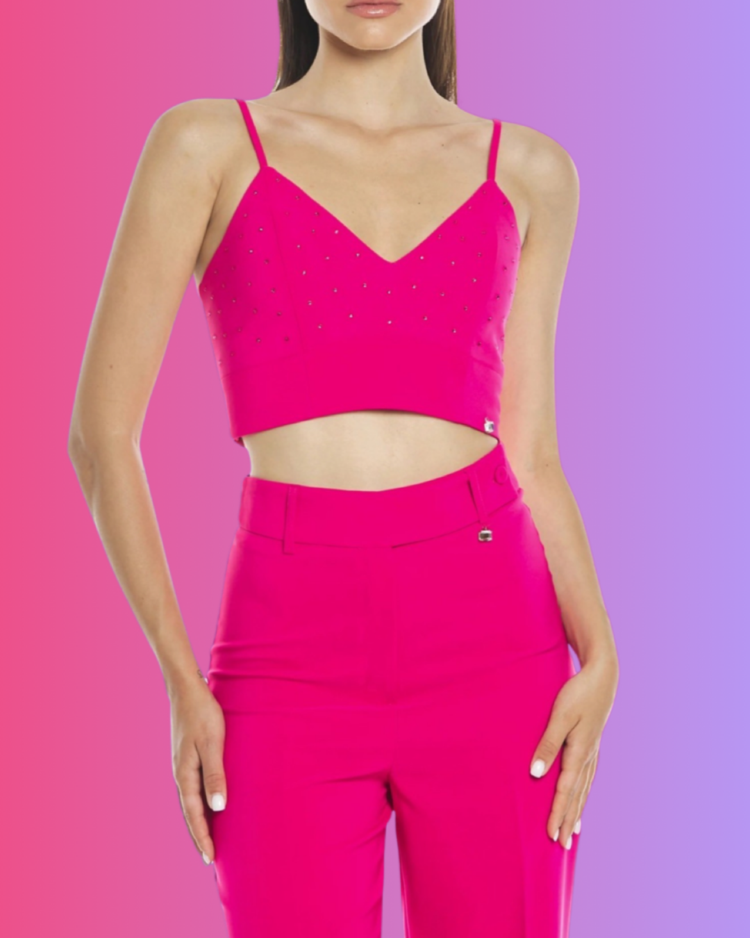 Top "Eclipse Charm". Top corto donna con bretelle sottili pancia scoperta ricoperto di strass