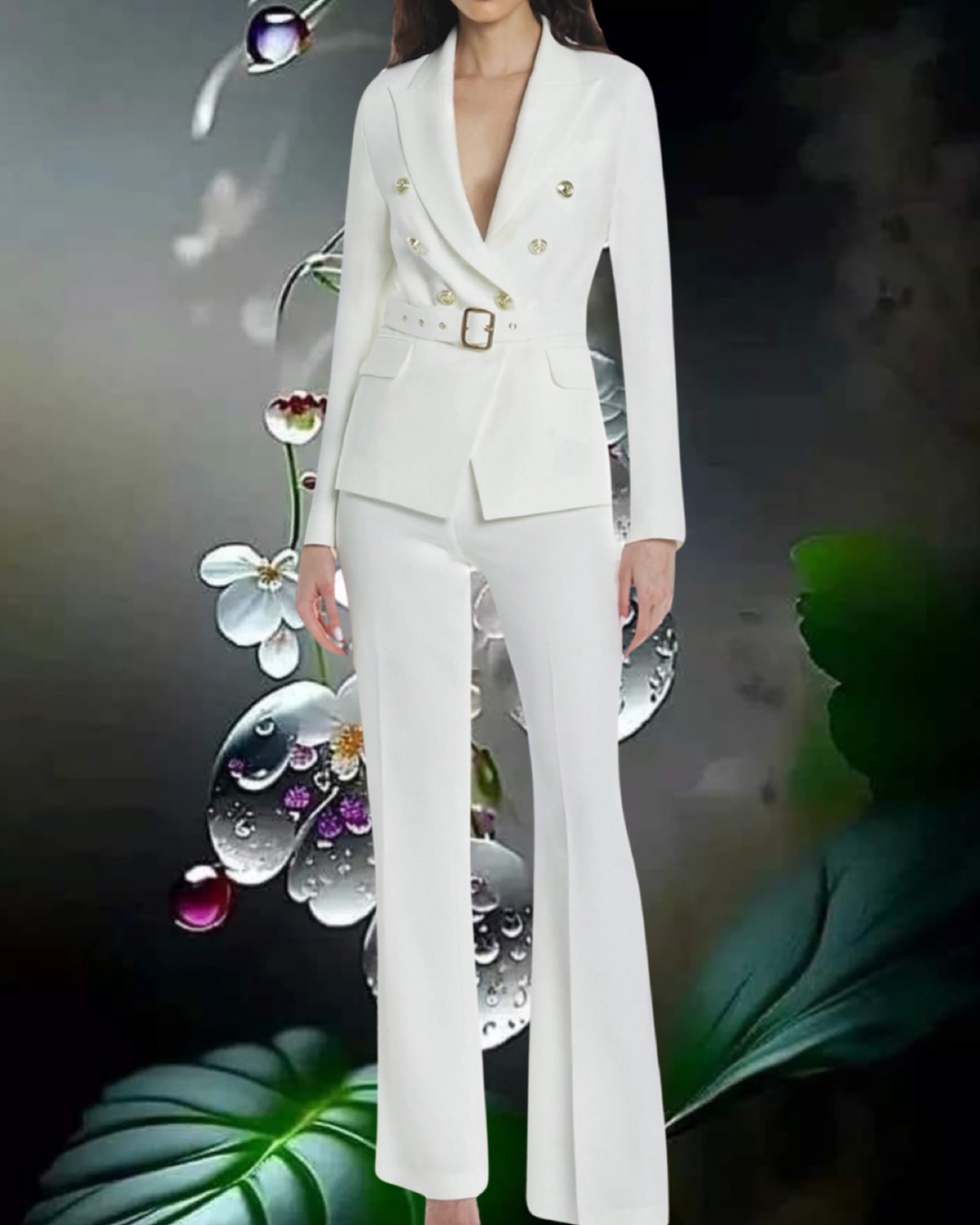 Giacca "Iconic Femininity" da tailleur bianco doppiopetto con cintura