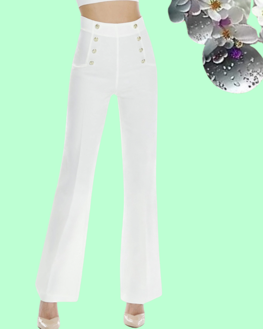 Pantalone "Ivory Whisper". Pantaloni eleganti basic in cady, gamba larga dritta