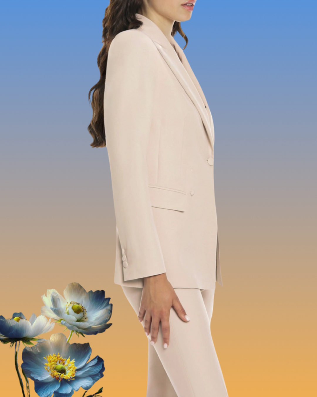 "Minimalist Cream Blazer" Jacket. Simple one-button jacket, medium length