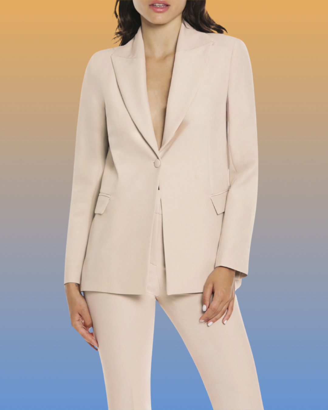 "Minimalist Cream Blazer" Jacket. Simple one-button jacket, medium length