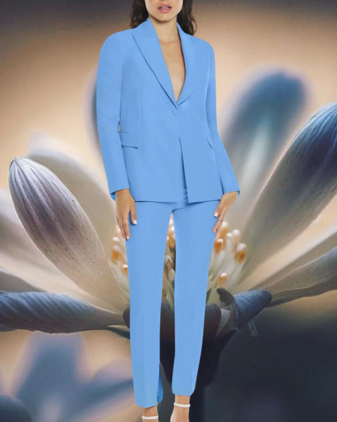 "Minimalist Cream Blazer" Jacket. Simple one-button jacket, medium length