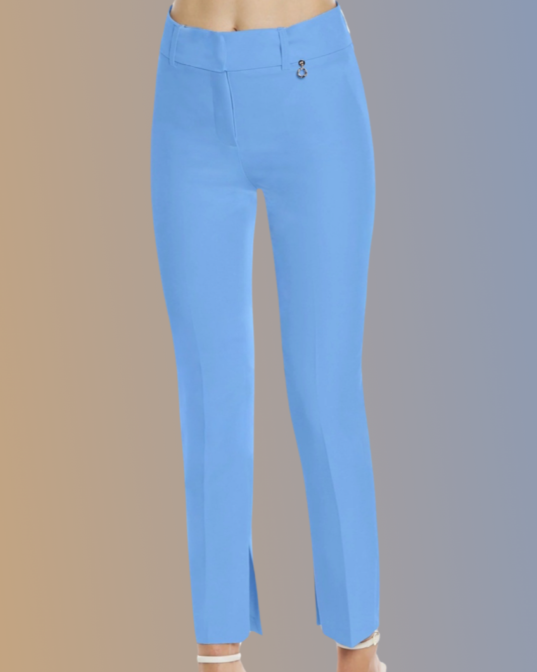 Pantalone "Cream Horizon". Pantaloni in eleganti basic in cady, gamba stretta dritta con spacco