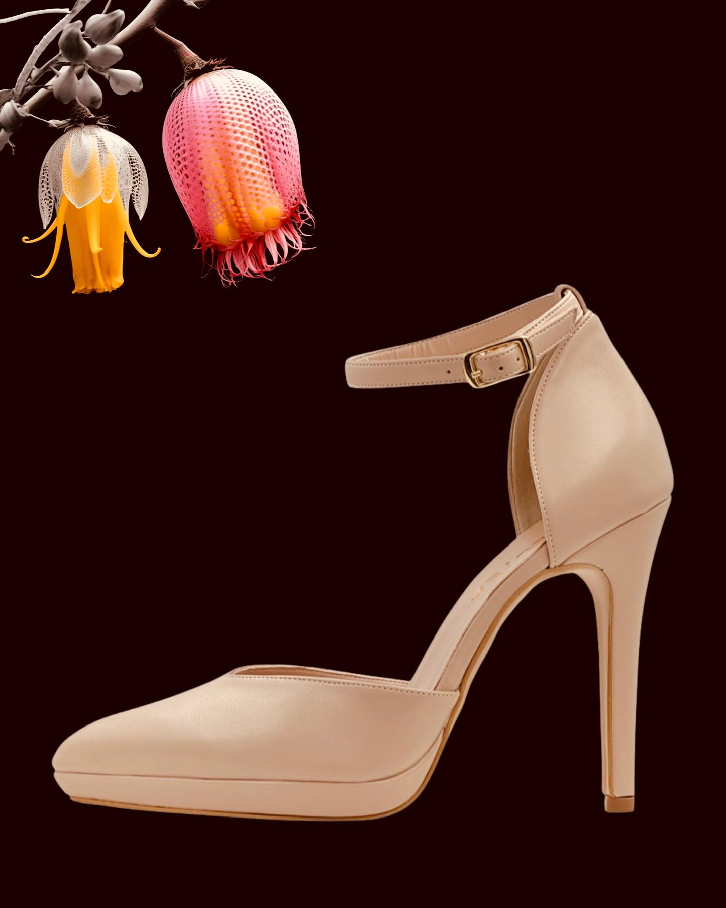 Scarpe "Blush Brilliance". Sandali eleganti in pelle colore nudo, da cerimonia o da festa con platform e tacco alto.