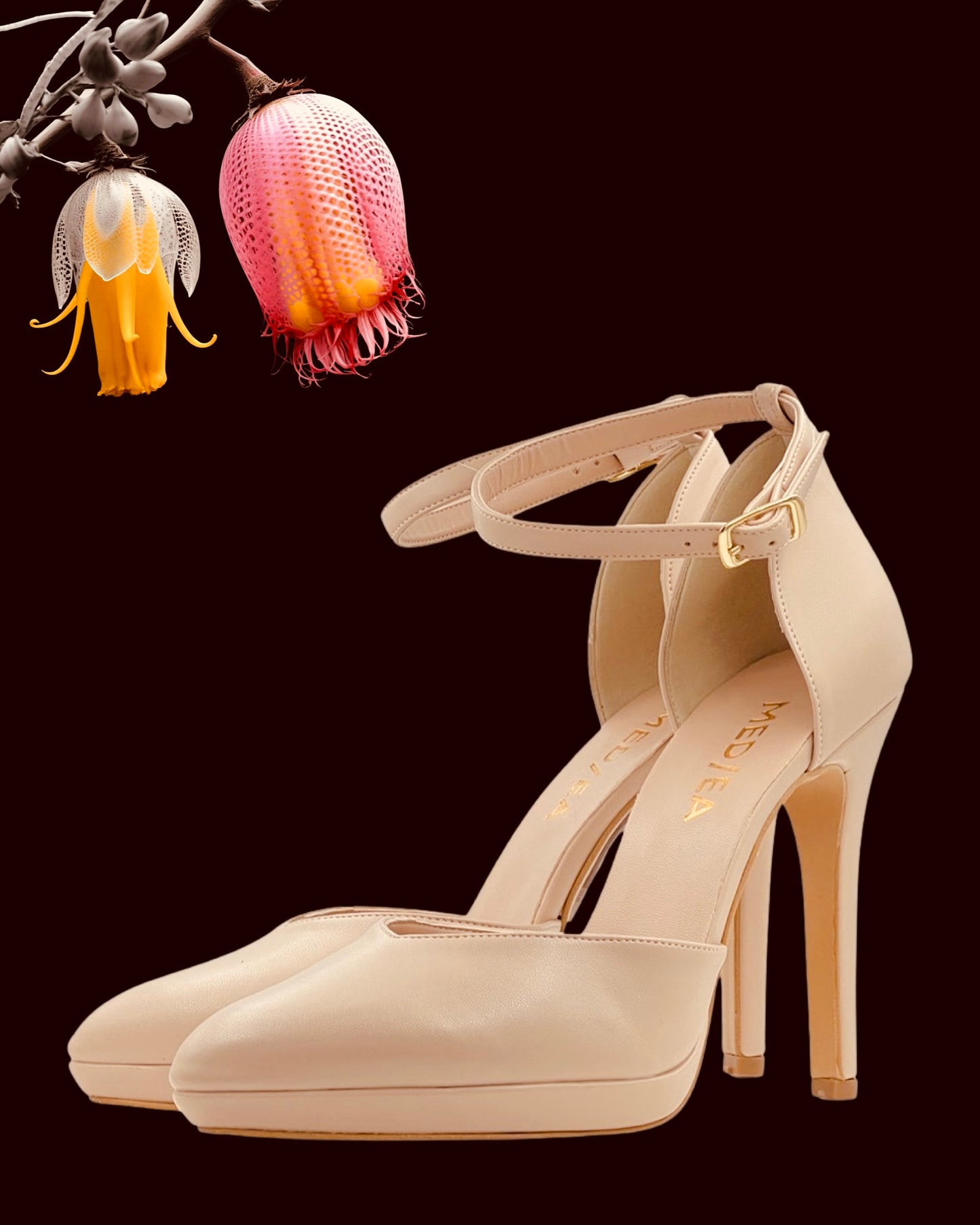 Scarpe "Blush Brilliance". Sandali eleganti in pelle colore nudo, da cerimonia o da festa con platform e tacco alto.