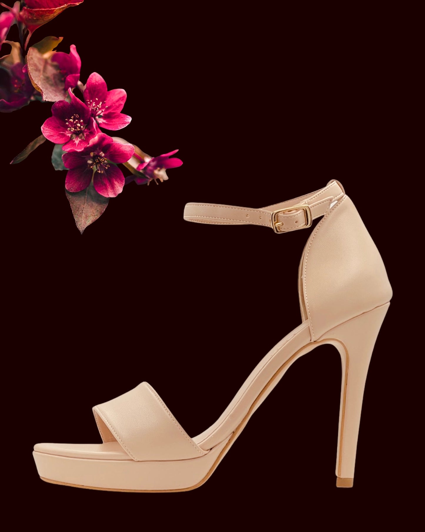 Sandalo "Bare Blossom". Sandali eleganti in pelle colore nudo, da cerimonia o da festa con platform e tacco alto.