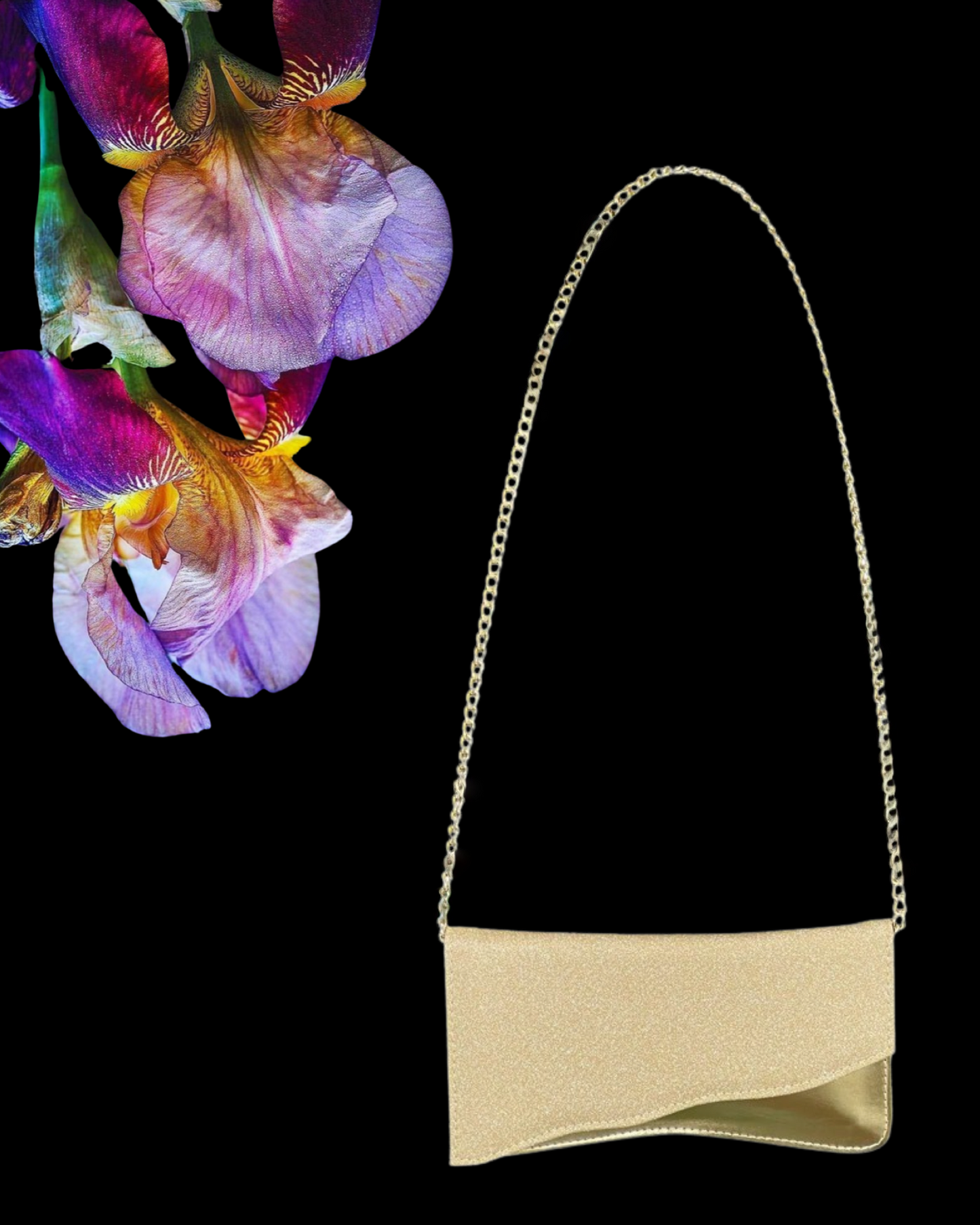Borsa "Golden Chic". Borsetta a mano in pelle oro elegante, forma rettangolare con catenina