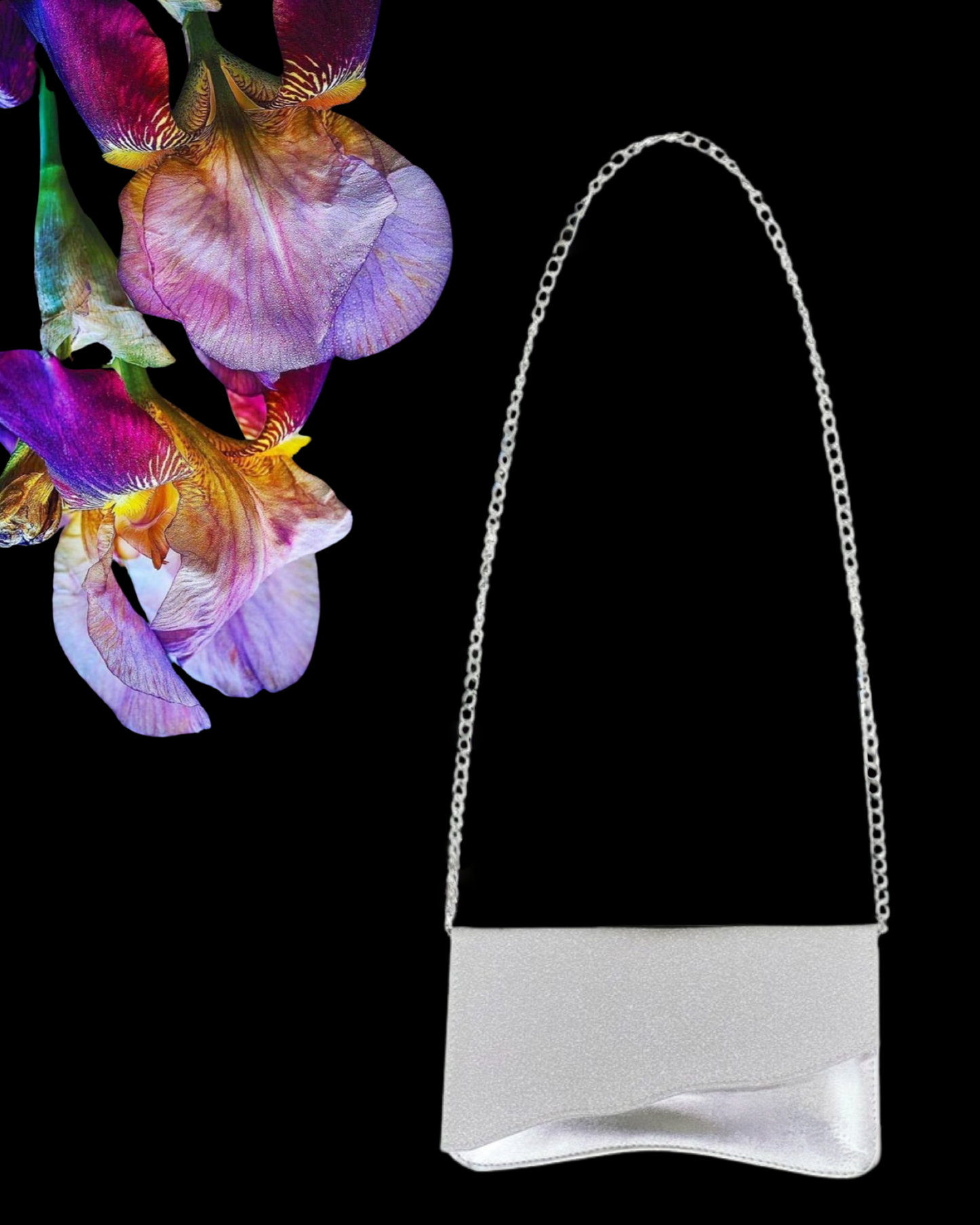 Borsa "Radiant Reflections". Borsetta a mano in pelle oro rosa elegante, forma rettangolare con catenina