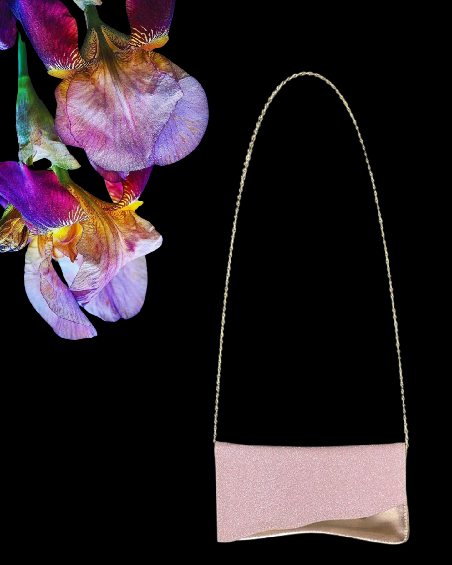 Borsa "Golden Chic". Borsetta a mano in pelle oro elegante, forma rettangolare con catenina