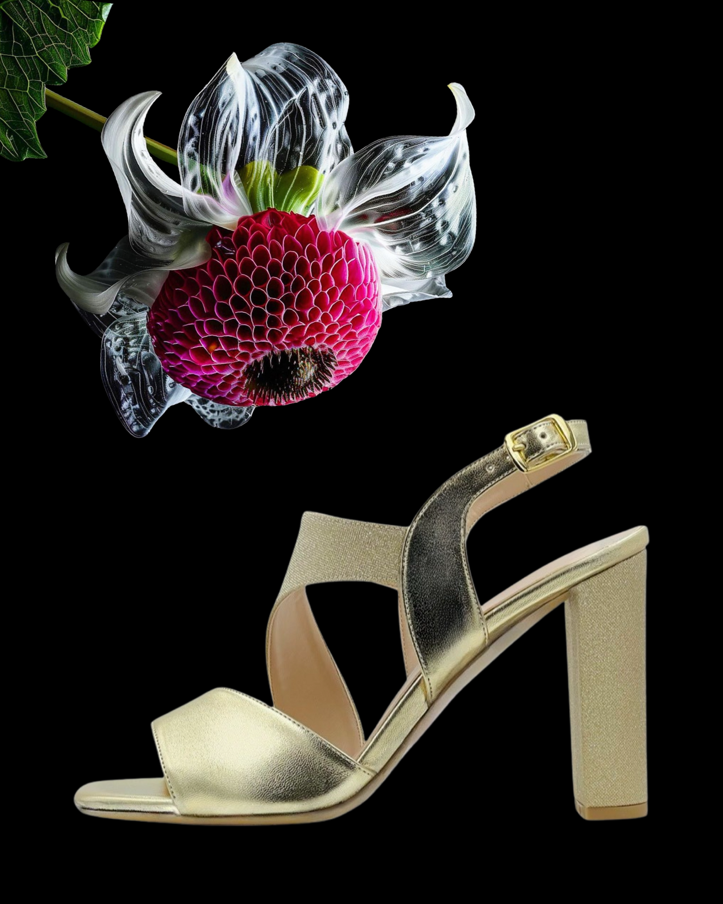 Sandalo "Golden Glimmer". Sandali eleganti in pelle e lamè oro, da cerimonia o da festa con tacco alto.