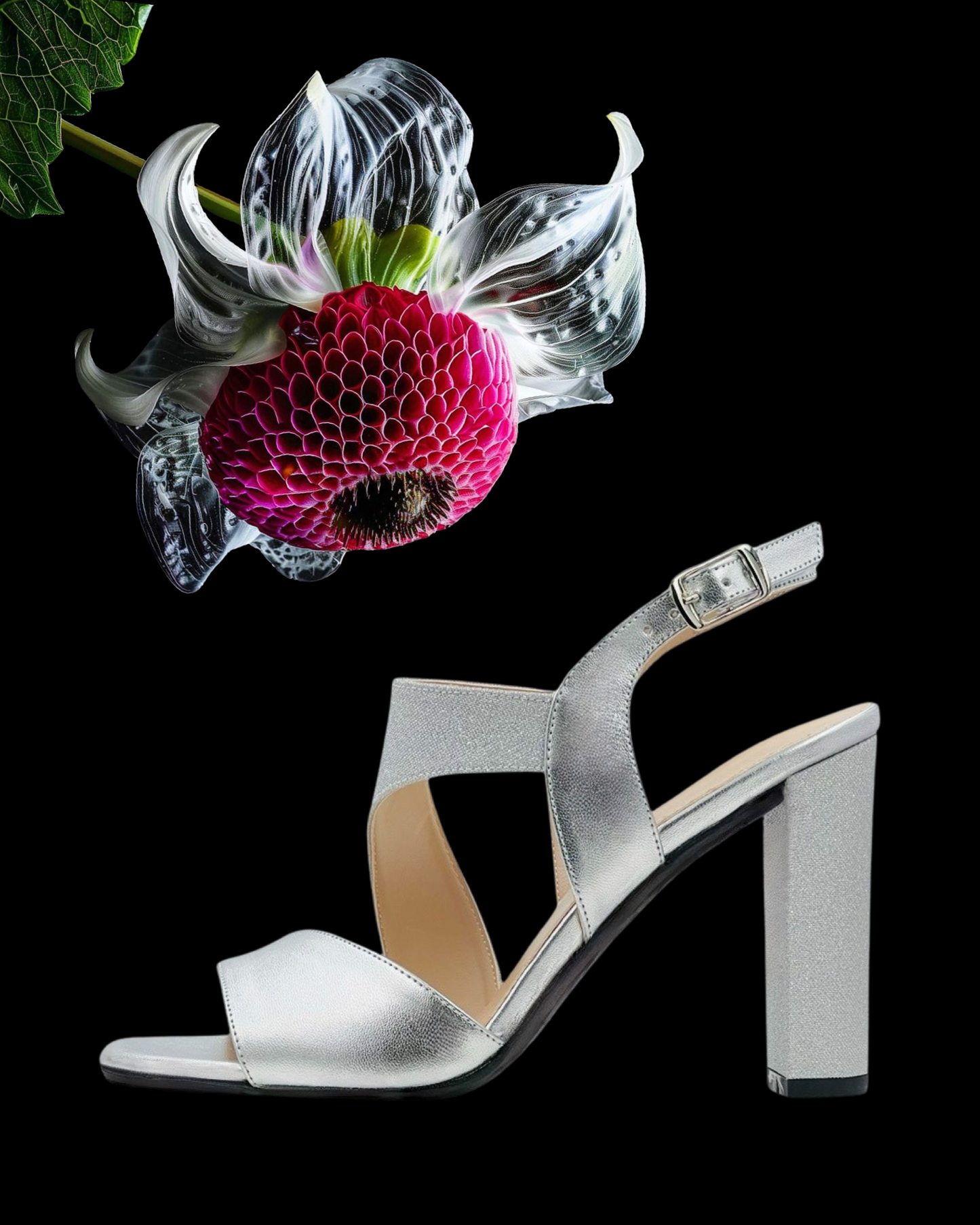 Sandalo "Silver Spark". Sandali eleganti in pelle e lamè argento, da cerimonia o da festa con tacco alto.