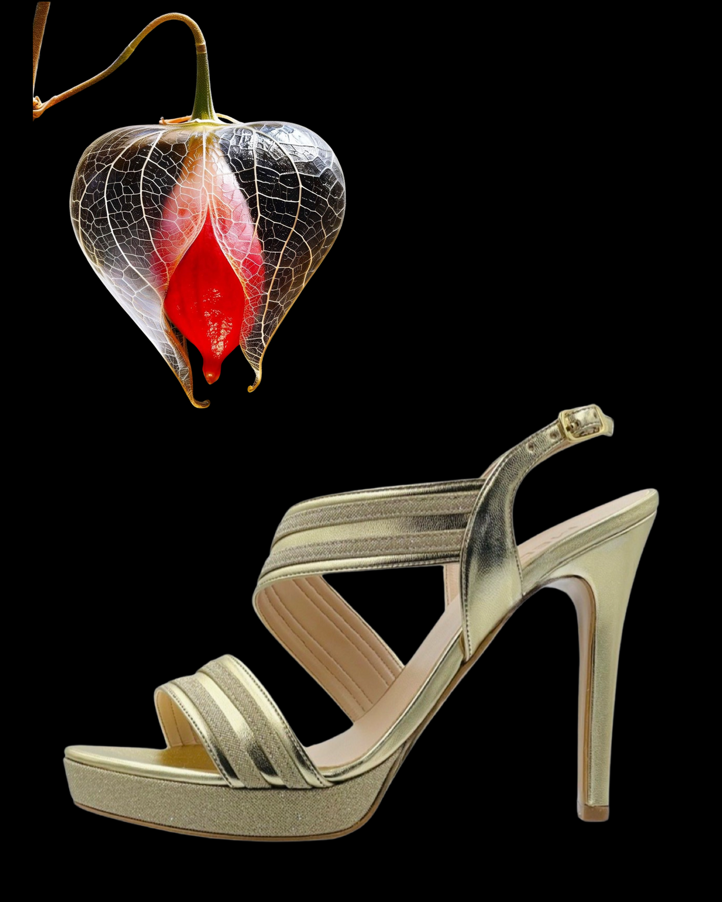 Sandalo "Golden Horizon". Sandali eleganti in pelle oro, da cerimonia o da festa con platform e tacco alto.