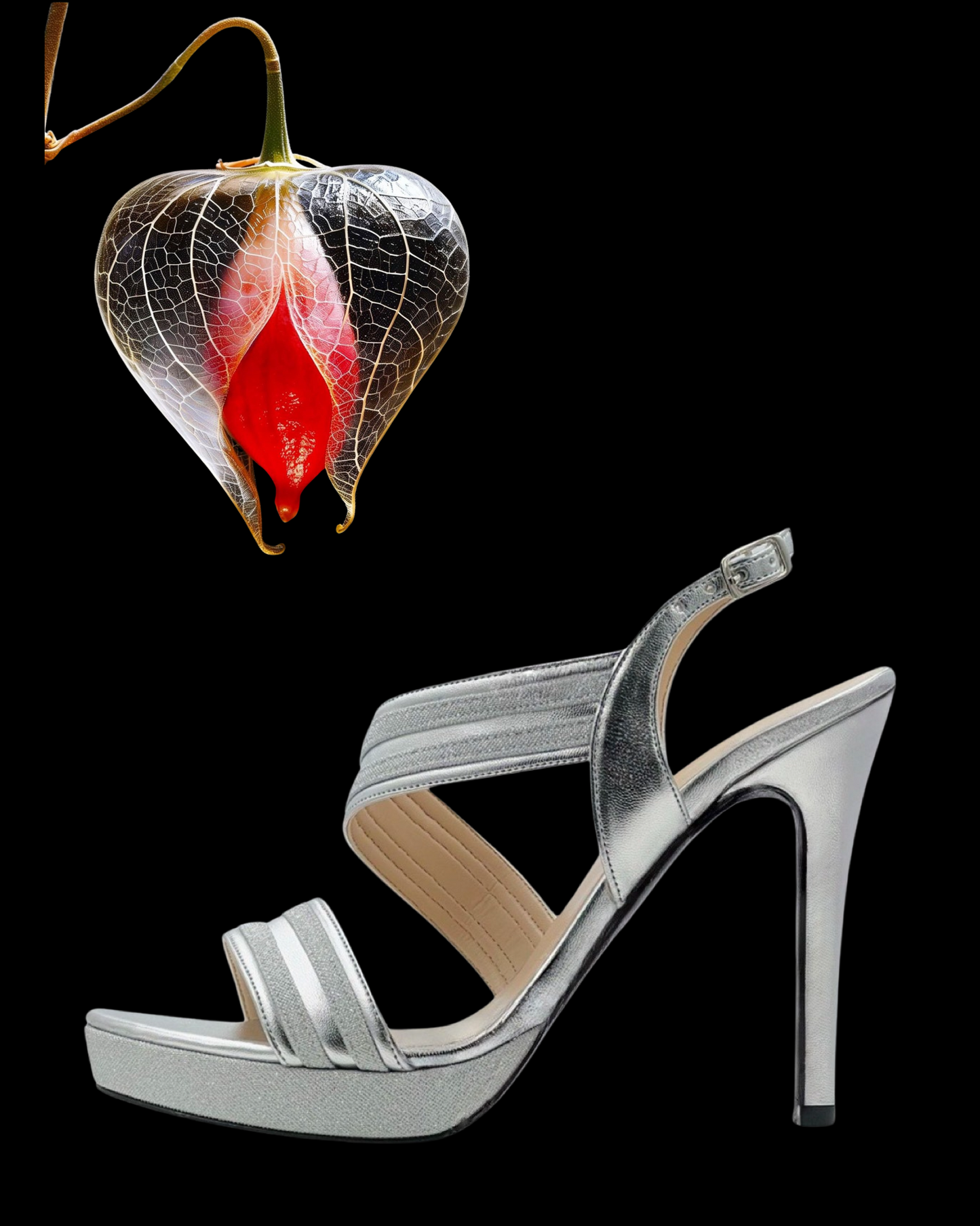 Sandalo "Silver Whisper". Sandali eleganti in pelle argento, da cerimonia o da festa con platform e tacco alto.