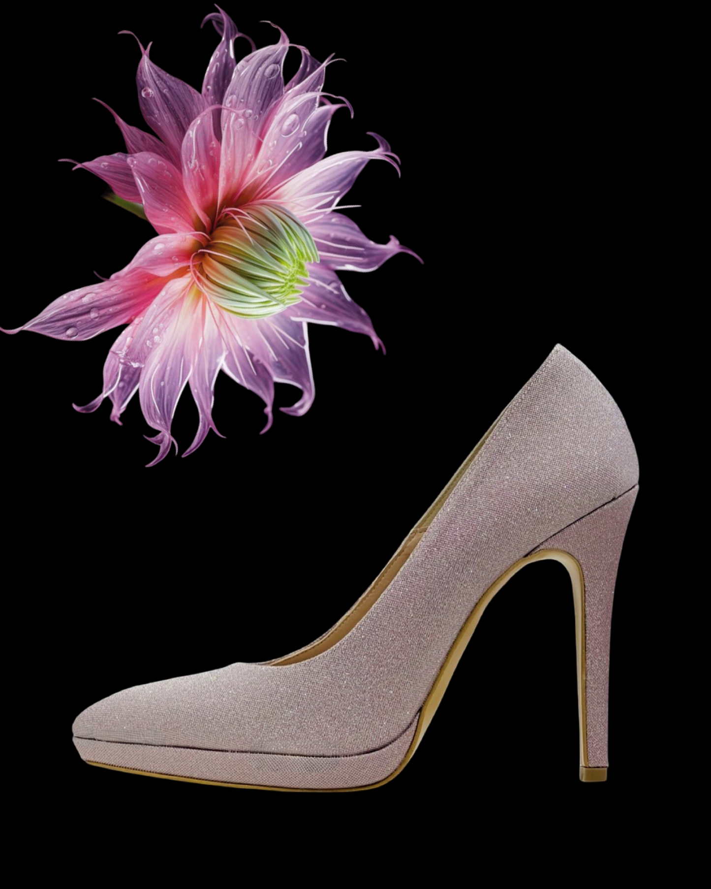 Pump "Rosy GlowI". Scarpe eleganti in pelle e lamè, da cerimonia o da festa con platform e tacco alto.