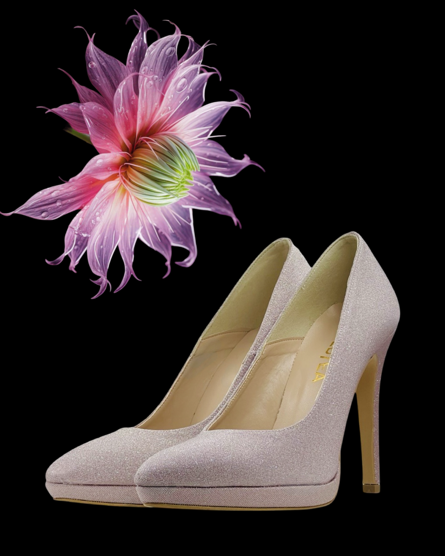 Pump "Sunset Stiletto". Scarpe eleganti in pelle e lamè, da cerimonia o da festa con platform e tacco alto.