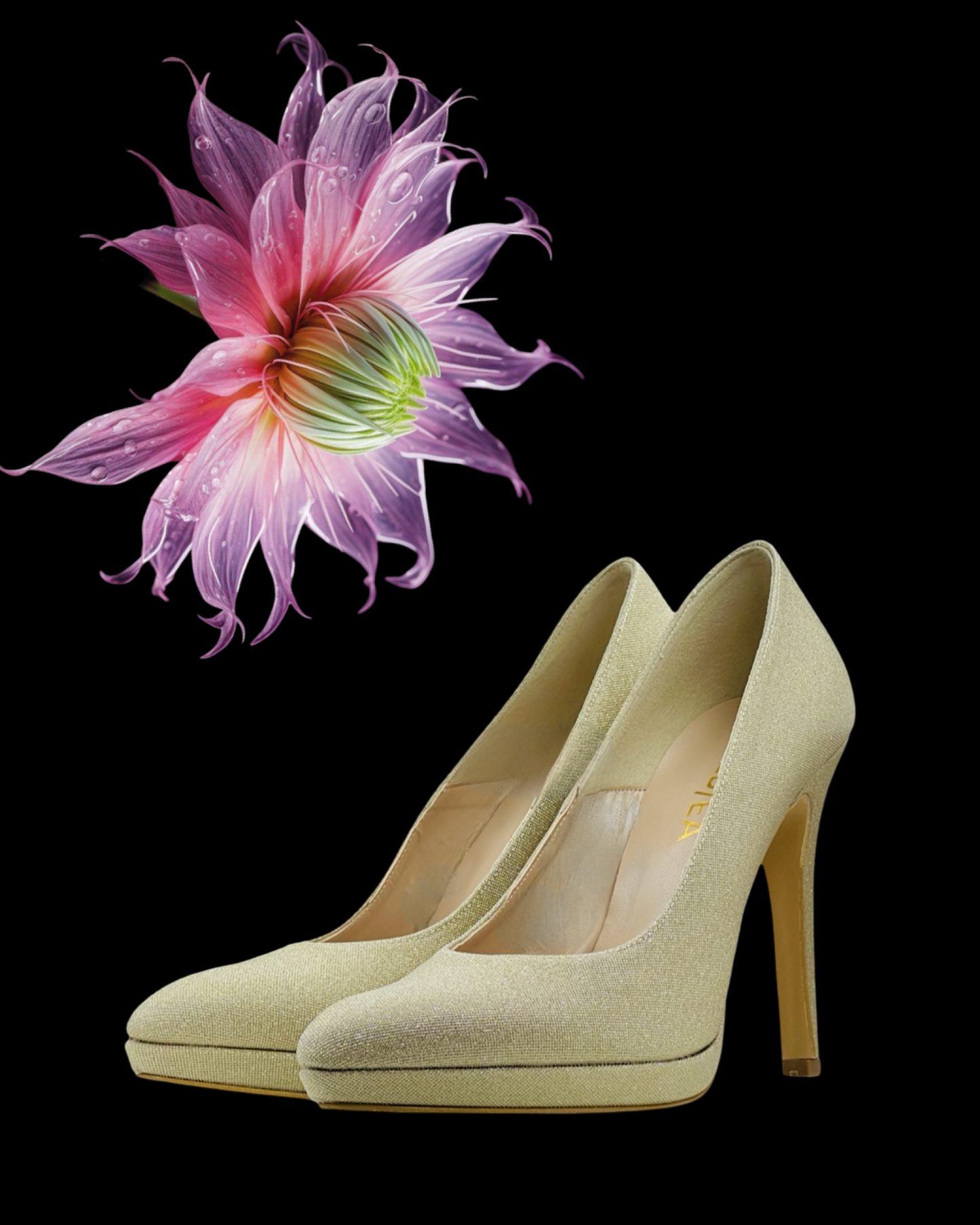 Pump "Rosy GlowI". Scarpe eleganti in pelle e lamè, da cerimonia o da festa con platform e tacco alto.