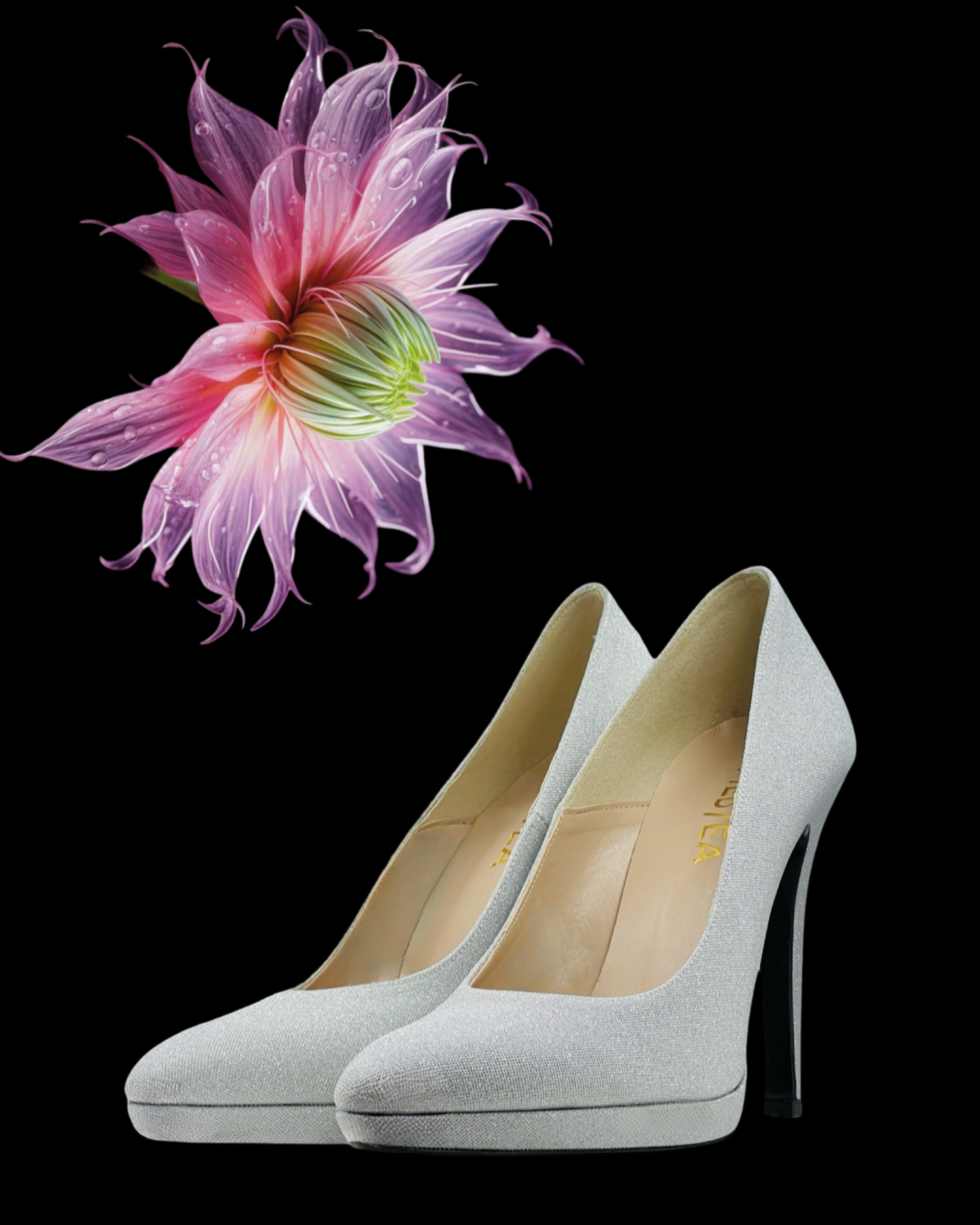 Pump "Rosy GlowI". Scarpe eleganti in pelle e lamè, da cerimonia o da festa con platform e tacco alto.