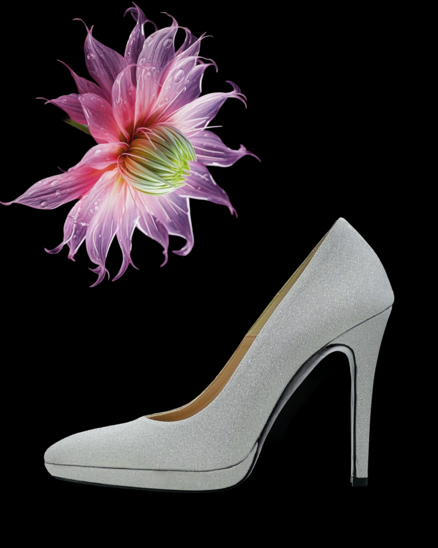 Pump "Sunset Stiletto". Scarpe eleganti in pelle e lamè, da cerimonia o da festa con platform e tacco alto.