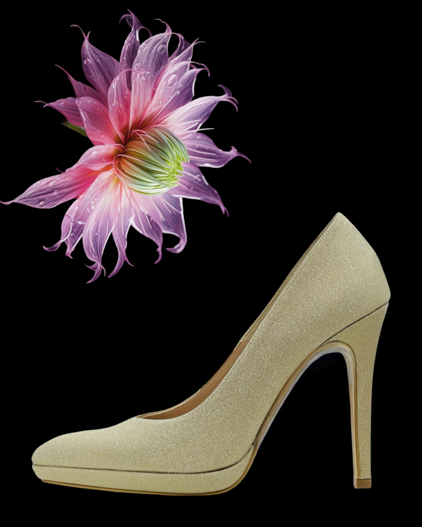Pump "Sunset Stiletto". Scarpe eleganti in pelle e lamè, da cerimonia o da festa con platform e tacco alto.