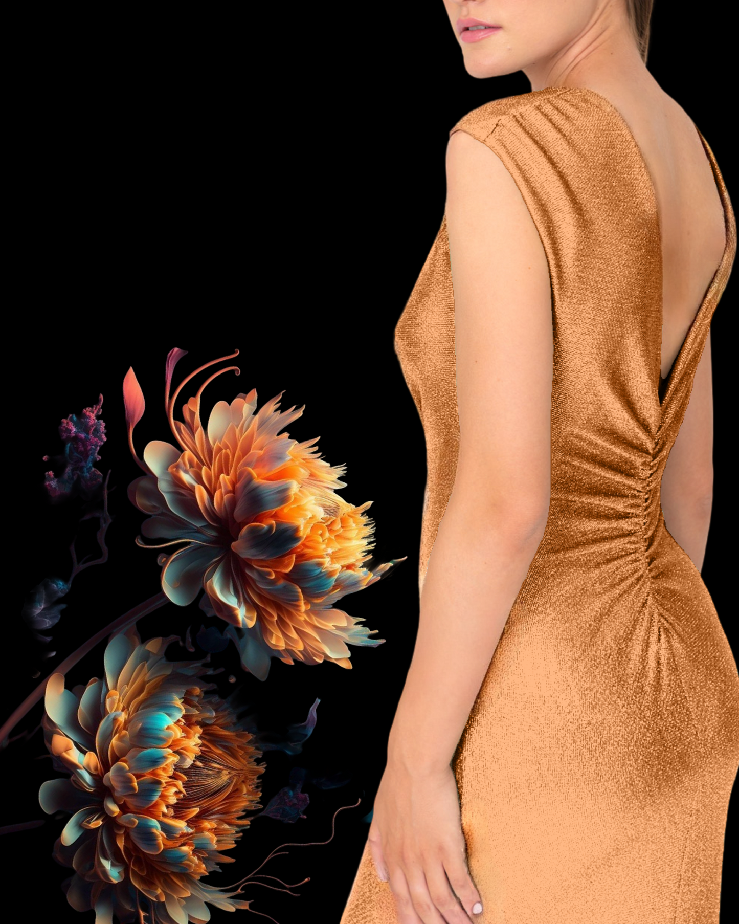 Abito "Shimmering Radiance". Abito lungo stretto,con scollo a V e spacco laterale