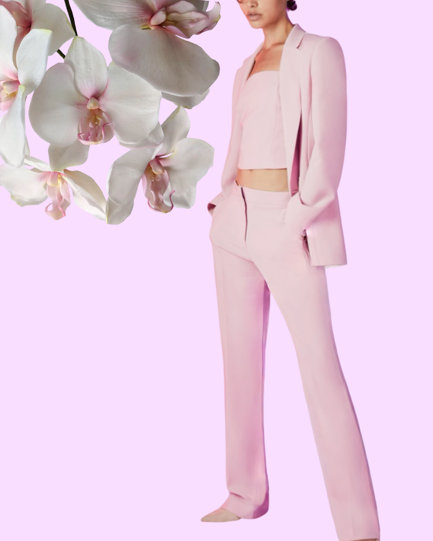 Tailleur "Sky Mist". Completo colore acquamarina con blazer e pantaloni a vita alta a gamba dritta.
