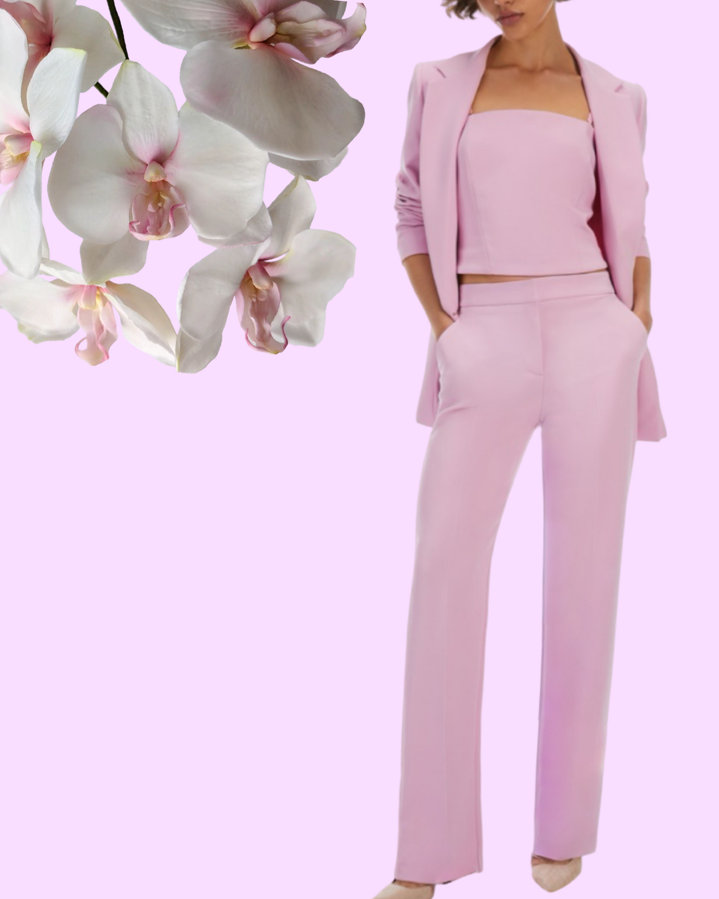 Tailleur "Sky Mist". Completo colore acquamarina con blazer e pantaloni a vita alta a gamba dritta.