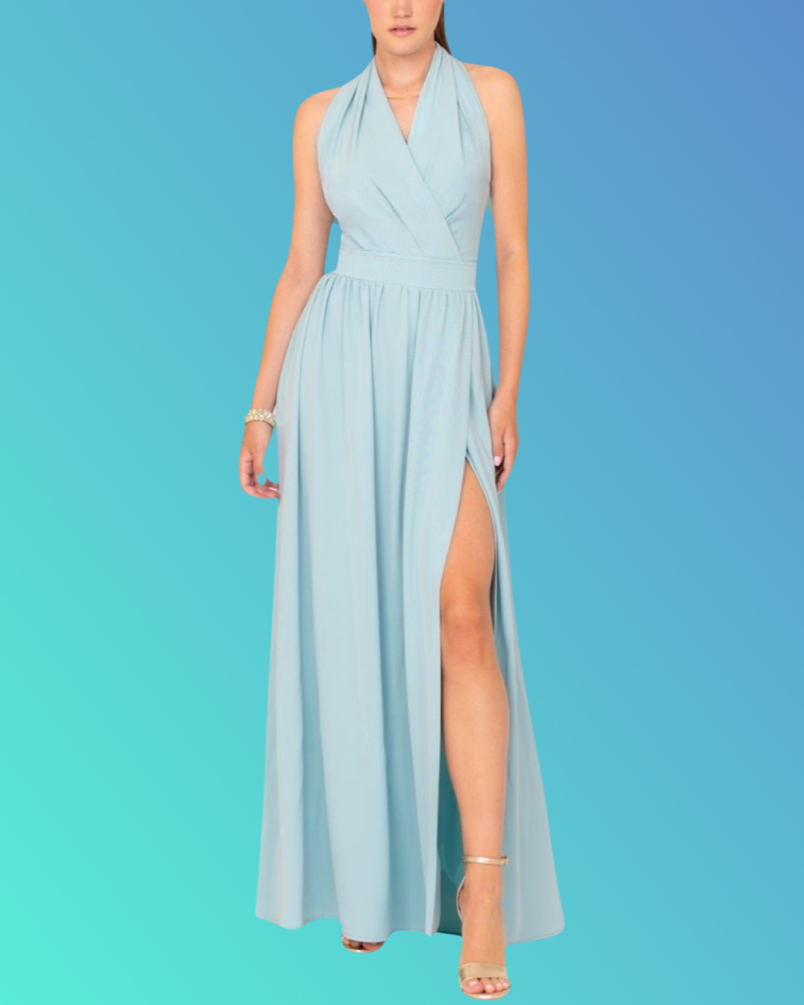 Sparkling Serenity" Dress. Long dress, with V-neck and draped waist.   MED/EA